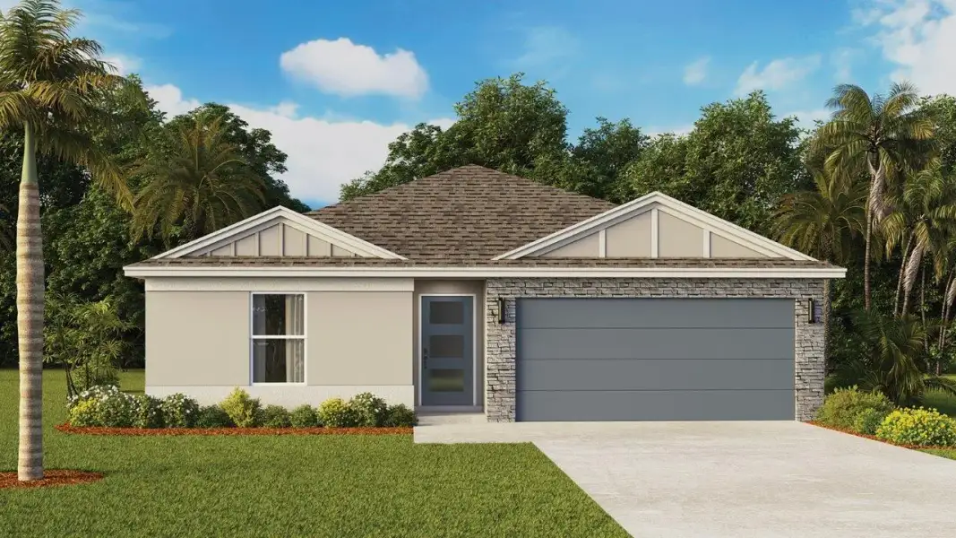Representative exterior photo of a completed home built from the Fletcher Modern by D.R. Horton in Boulevard Oaks, Lady Lake, FL (Image 3). Representative exterior photo of a completed home built from the Fletcher Modern by D.R. Horton in Boulevard Oaks, Lady Lake, FL (Image 3).