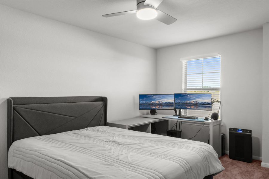 Bedroom featuring carpet and a ceiling fan