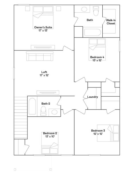 2D floor plan layout of this home in Valor Park: Cottage Collection, Bay City, TX (Image 2).
