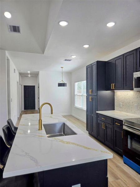 Designer Kitchen with Gold Accents & Fixtures