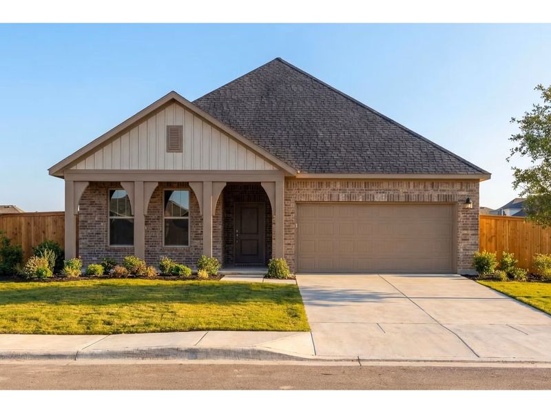 Front exterior of a new home in Meadow Ridge Estates, Josephine, TX, highlighting curb appeal (Image 1). Front exterior of a new home in Meadow Ridge Estates, Josephine, TX, highlighting curb appeal (Image 1).