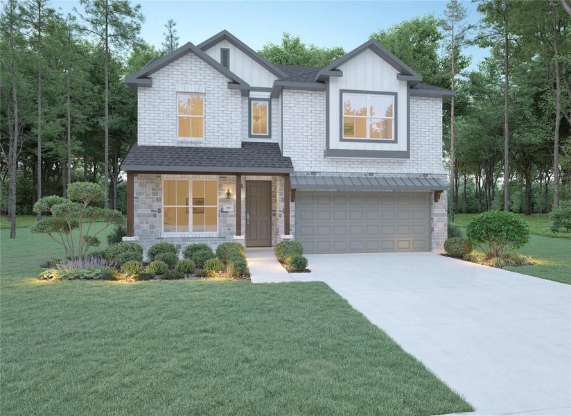 Front exterior of a new home in , Stagecoach, TX, highlighting curb appeal (Image 1). Front exterior of a new home in , Stagecoach, TX, highlighting curb appeal (Image 1).