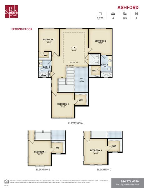 2D floor plan layout for the Ashford by Park Square Residential in Tamarack at Two Rivers, Zephyrhills, FL (Image 5).