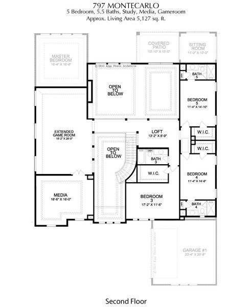 2D floor plan layout for the Montecarlo by Landon Homes in Signature 74s, Frisco, TX (Image 4).