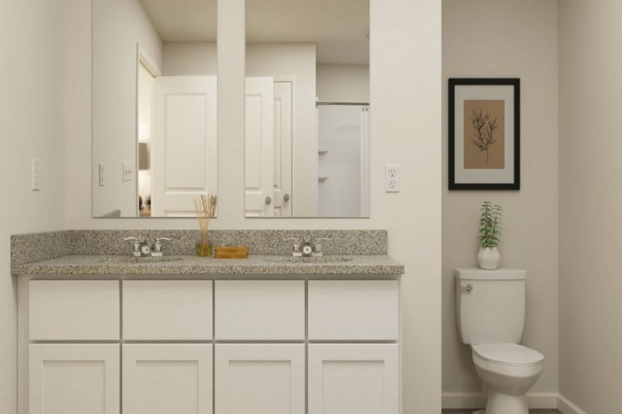 A bathroom with a marble countertop. A bathroom with a marble countertop.