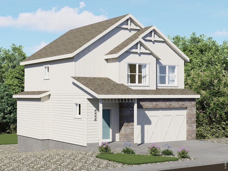 Front exterior of a new home in Wilson Commons, Loveland, CO, highlighting curb appeal (Image 8). Front exterior of a new home in Wilson Commons, Loveland, CO, highlighting curb appeal (Image 8).