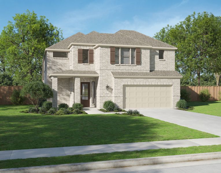Representative exterior photo of a completed home built from the Renaissance by Centre Living Homes in Painted Tree Woodland West, McKinney, TX (Image 4). Representative exterior photo of a completed home built from the Renaissance by Centre Living Homes in Painted Tree Woodland West, McKinney, TX (Image 4).