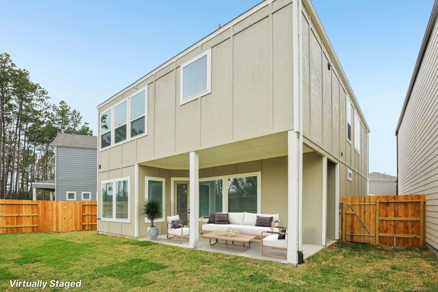 Exterior details and patio area of a home in Pinewood Trails - Luxe Series, Atascocita (Image 2). Exterior details and patio area of a home in Pinewood Trails - Luxe Series, Atascocita (Image 2).