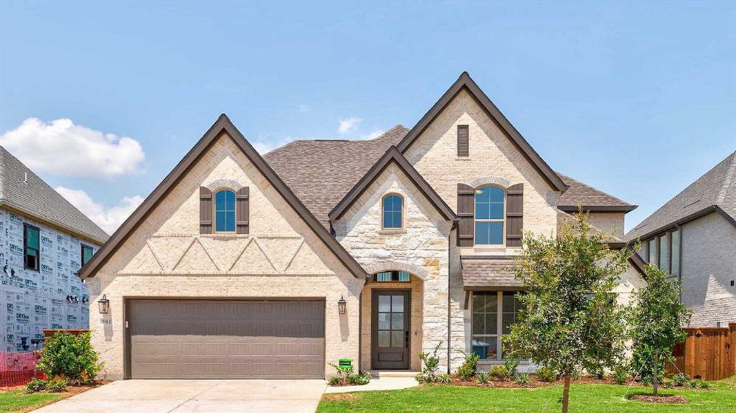 Front exterior of a new home in North Sky 65', Celina, TX, highlighting curb appeal (Image 1). Front exterior of a new home in North Sky 65', Celina, TX, highlighting curb appeal (Image 1).