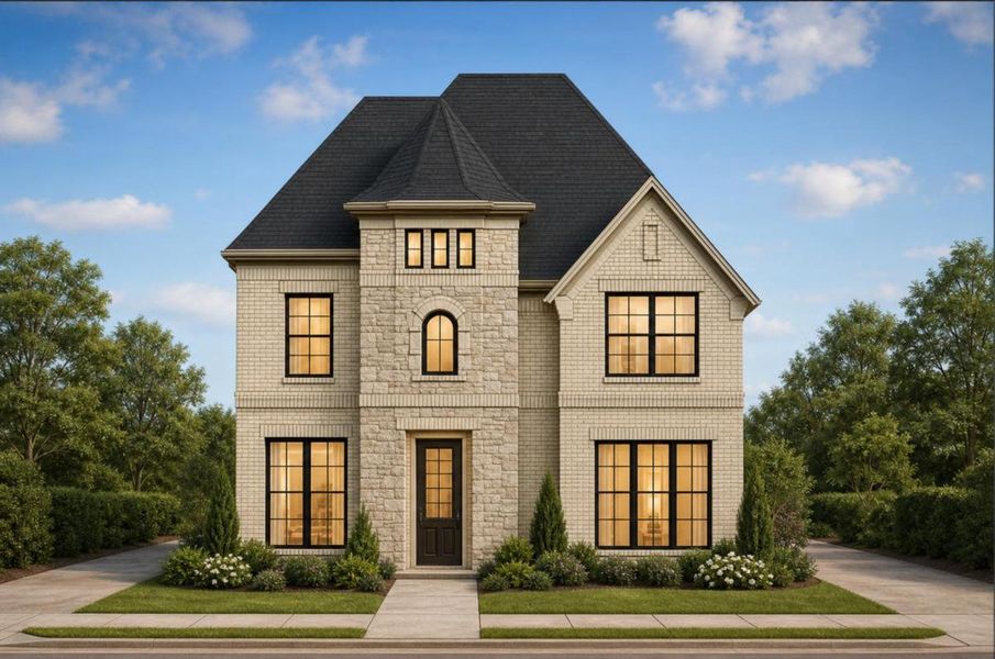 Representative exterior photo of a completed home built from the Royal Evelyn by Grand Homes in Edgewater, Fate, TX (Image 2). Representative exterior photo of a completed home built from the Royal Evelyn by Grand Homes in Edgewater, Fate, TX (Image 2).