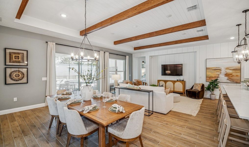 Dining area with chandelier