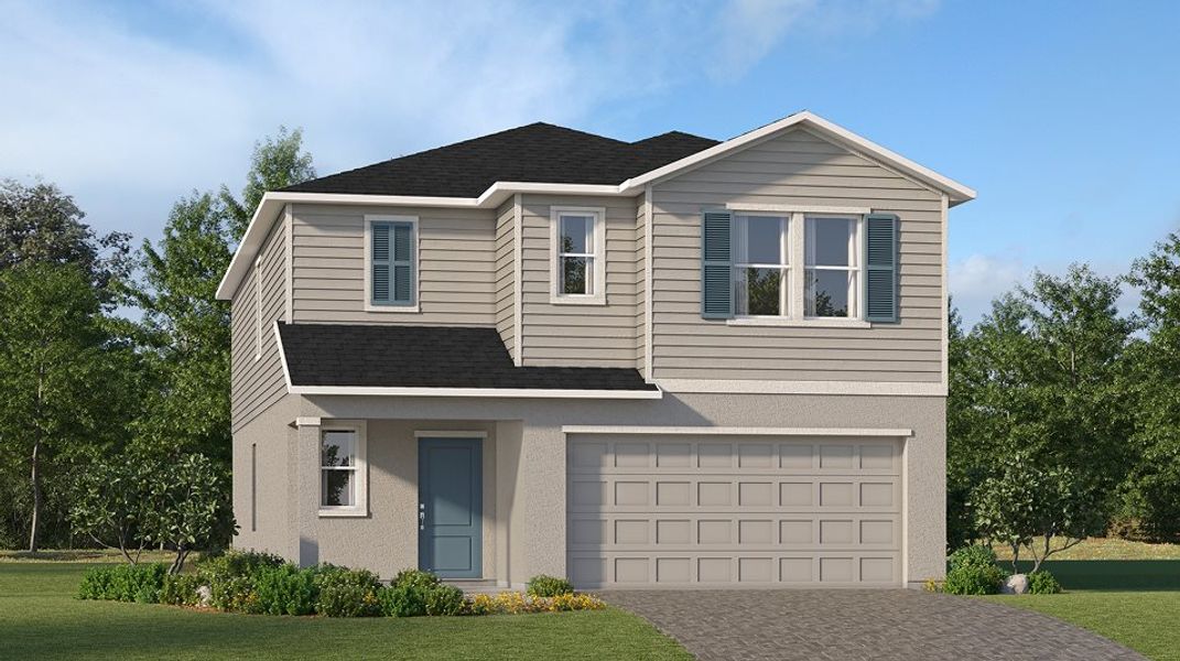 Front exterior of a new home in Lennar at Turnleaf, Punta Gorda, FL, highlighting curb appeal (Image 1). Front exterior of a new home in Lennar at Turnleaf, Punta Gorda, FL, highlighting curb appeal (Image 1).