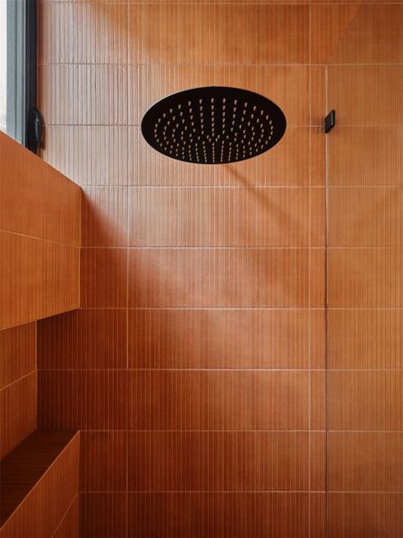 Bathroom view of tiled shower