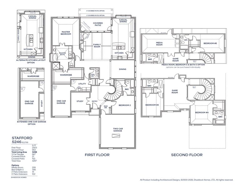 2D floor plan layout for the Stafford - SH 5246 by Shaddock Homes in Custer Ridge Estates, Allen, TX (Image 3). 2D floor plan layout for the Stafford - SH 5246 by Shaddock Homes in Custer Ridge Estates, Allen, TX (Image 3).