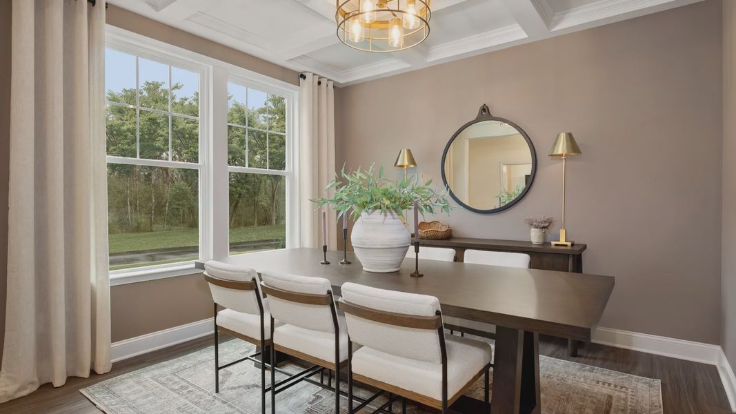 Townsend home plan formal dining room off of entry with coffered ceiling
