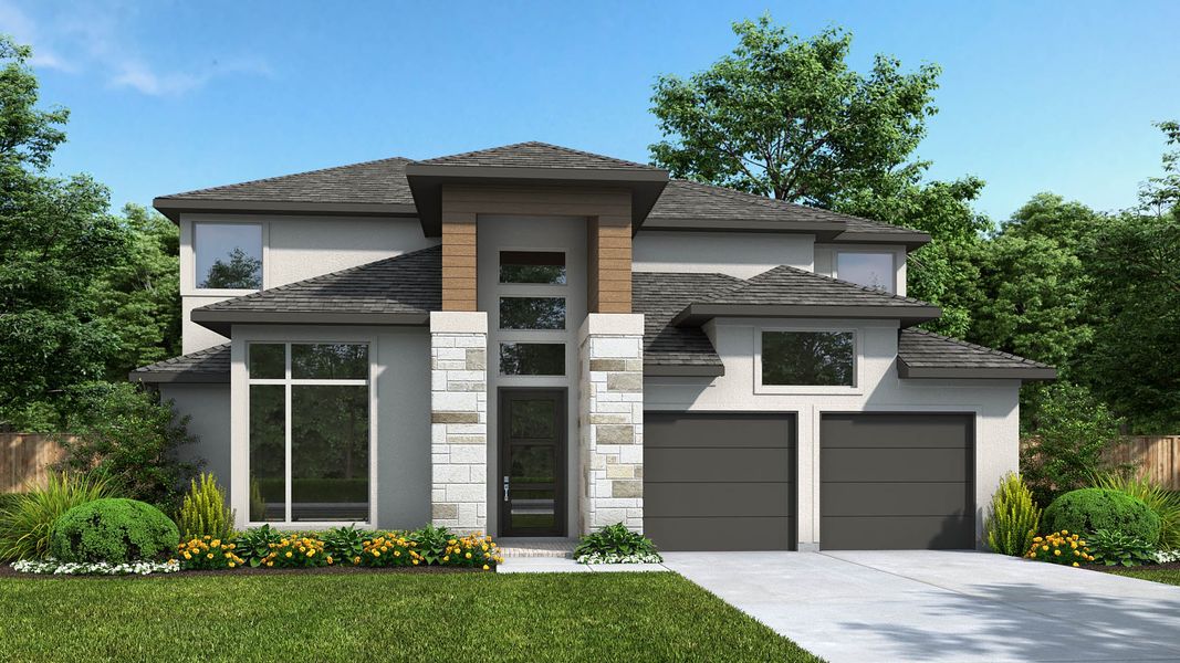 Representative exterior photo of a completed home built from the 3336M by Perry Homes in Lariat 60', Liberty Hill, TX (Image 2). Representative exterior photo of a completed home built from the 3336M by Perry Homes in Lariat 60', Liberty Hill, TX (Image 2).