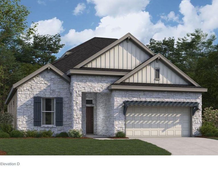 Front exterior of a new home in Edgewood, Leander, TX, highlighting curb appeal (Image 1).