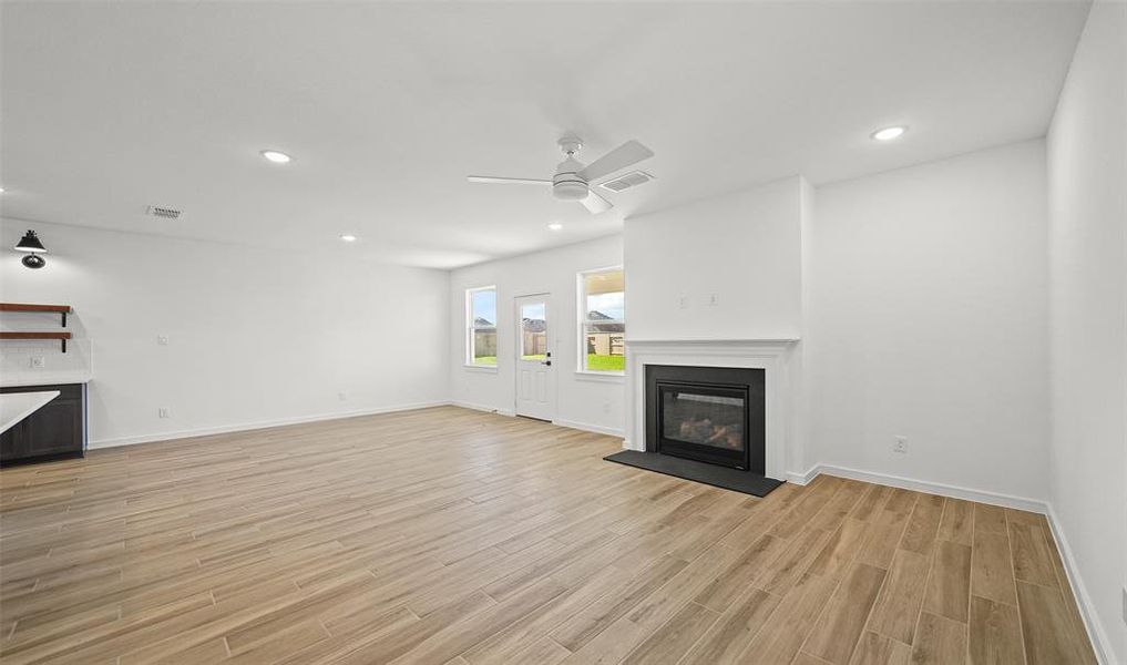 Cozy fireplace in great room