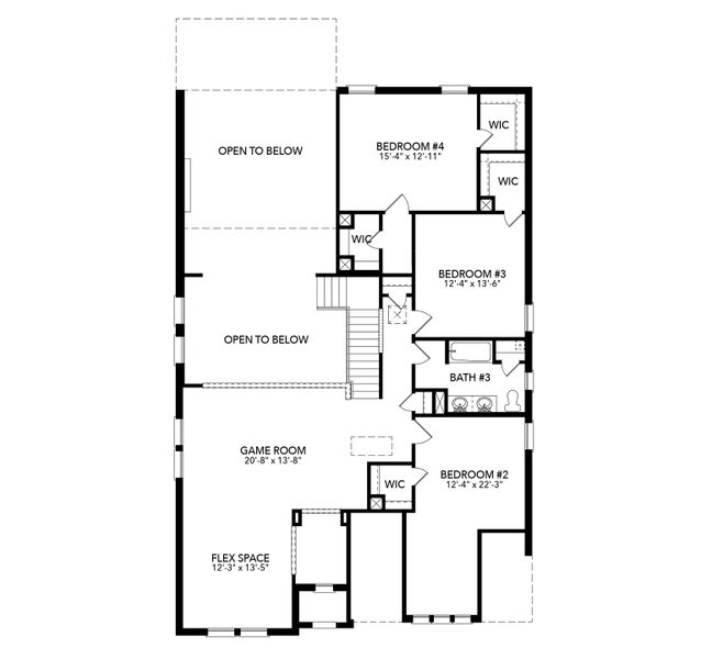 2D floor plan layout for the Colonial by Sandlin Homes in Trinity Estates, Benbrook, TX (Image 4).