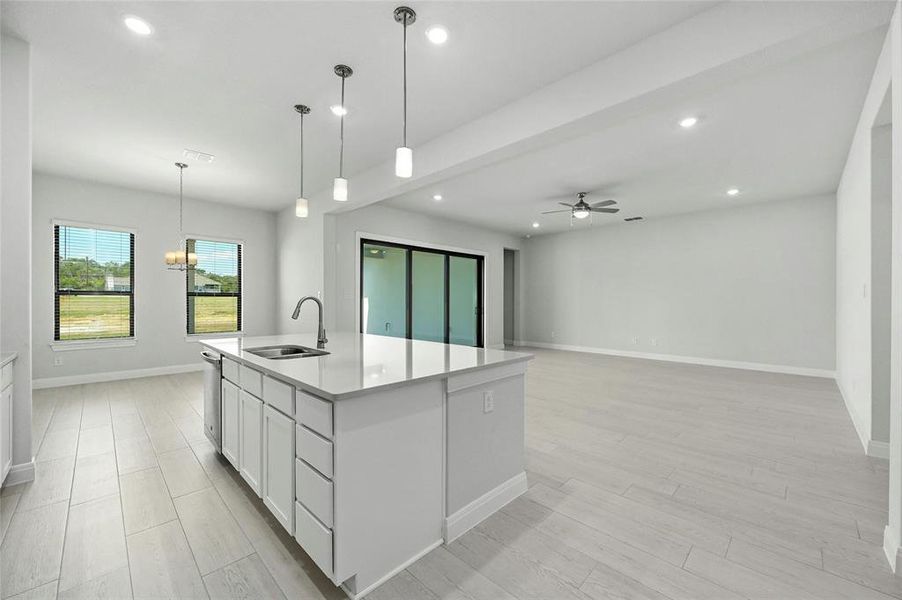 Kitchen looking into Family room