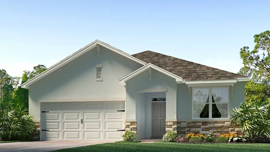 Front exterior of a new home in Farm at Varrea, Plant City, FL, highlighting curb appeal (Image 1). Front exterior of a new home in Farm at Varrea, Plant City, FL, highlighting curb appeal (Image 1).