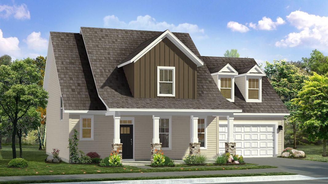 Representative exterior photo of a completed home built from the Sutherland by DRB Homes in Benjamin's Grove, Woodruff, SC (Image 23).