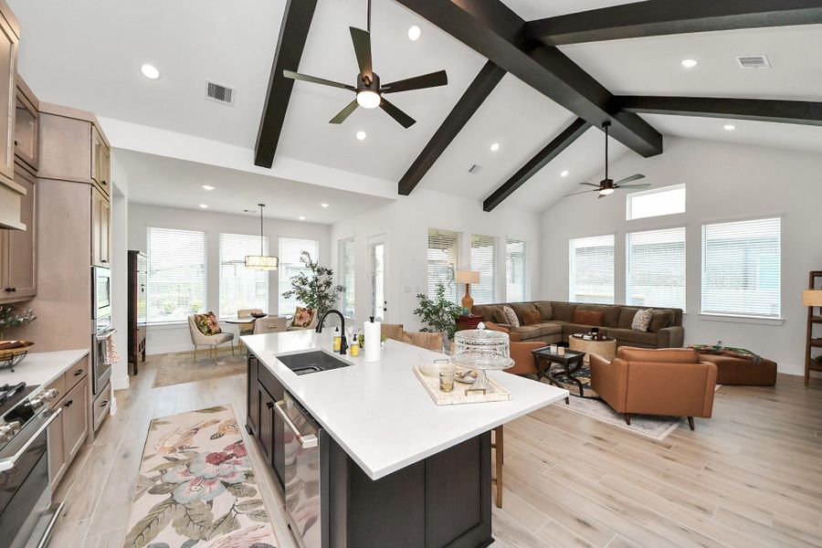 The beams add character while grounding the space The beams add character while grounding the space