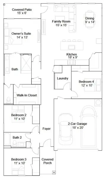 2D floor plan layout of this home in Cypress Green, Hockley, TX (Image 2).