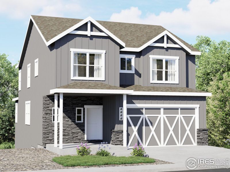 Front exterior of a new home in Wilson Commons, Loveland, CO, highlighting curb appeal (Image 7).