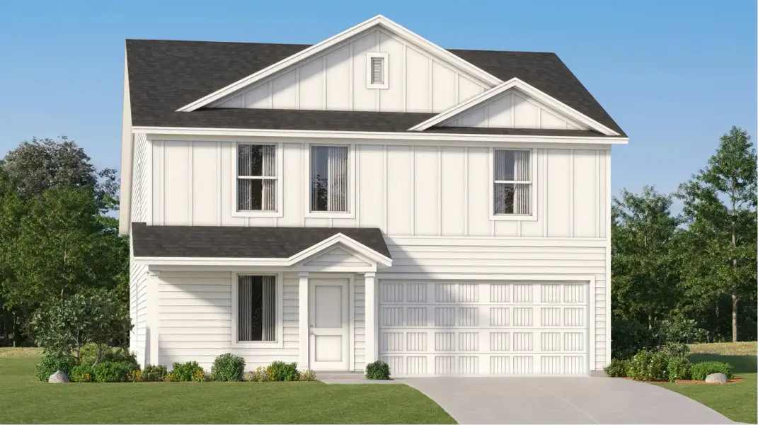 Front exterior of a new home in Crockett Meadows, Conroe, TX, highlighting curb appeal (Image 1). Front exterior of a new home in Crockett Meadows, Conroe, TX, highlighting curb appeal (Image 1).