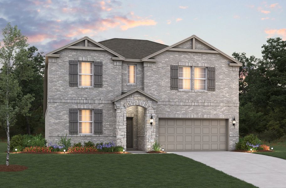 Representative exterior photo of a completed home built from the Rainier by Beazer Homes in Stark Farms, Denton, TX (Image 1). Representative exterior photo of a completed home built from the Rainier by Beazer Homes in Stark Farms, Denton, TX (Image 1).