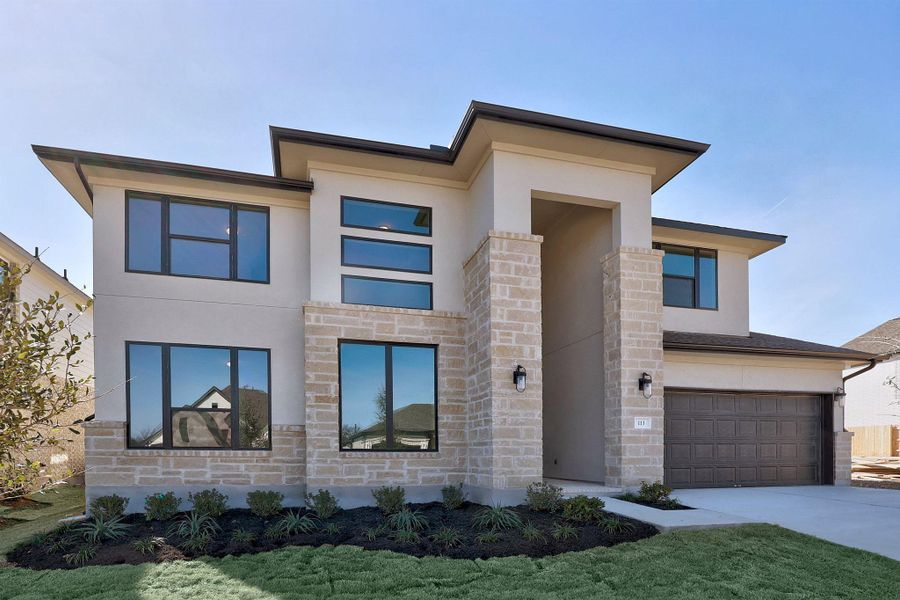 Front exterior of a new home in Nolina, Georgetown, TX, highlighting curb appeal (Image 22).