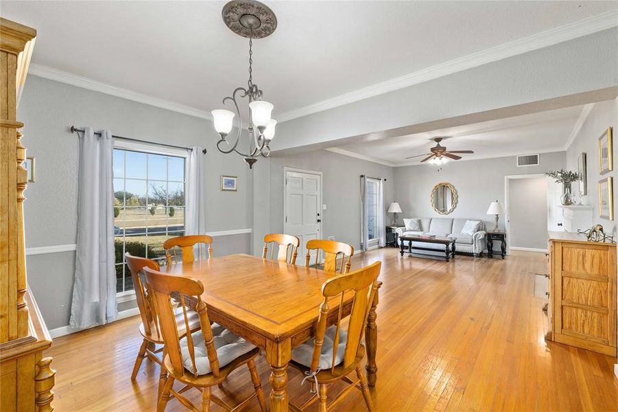 Dining area with hardwood floors