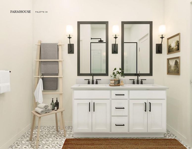 Farmhouse Look Primary Bathroom Selection Sheet (*Artist rendering used for illustration purposes only.)
