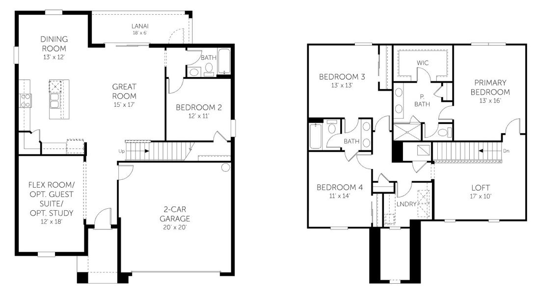 2D floor plan layout for the Modena - Single Family Homes by Dream Finders Homes in Seaire Phase Two, Palmetto, FL (Image 3).