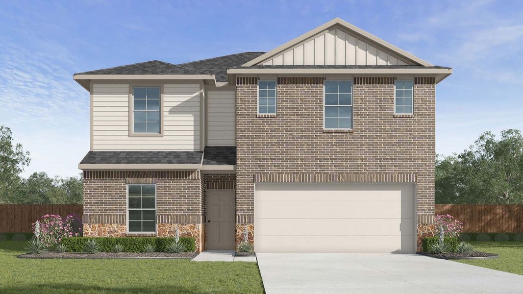 Representative exterior photo of a completed home built from the Madison by D.R. Horton in Rancho San Gabriel, Georgetown, TX (Image 2). Representative exterior photo of a completed home built from the Madison by D.R. Horton in Rancho San Gabriel, Georgetown, TX (Image 2).