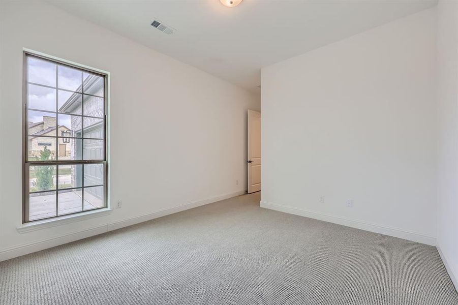 Unfurnished room with light colored carpet and a wealth of natural light