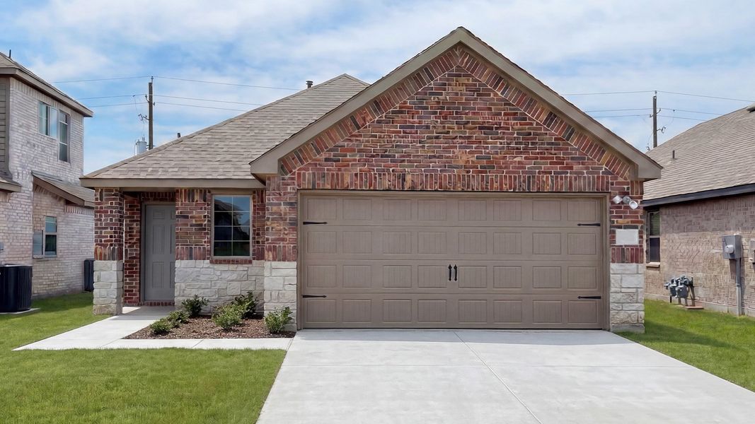 Front exterior of a new home in Elevon, Lavon, TX, highlighting curb appeal (Image 1). Front exterior of a new home in Elevon, Lavon, TX, highlighting curb appeal (Image 1).