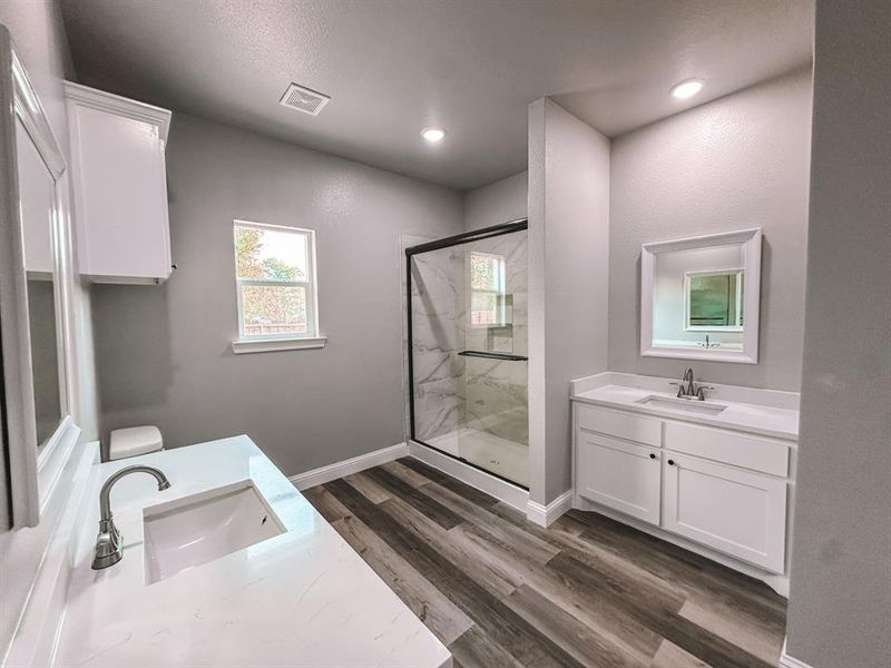 master bath with split vanities