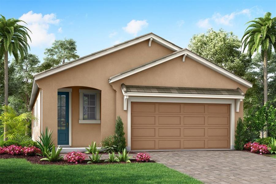Front exterior of a new home in Wellen Park, Venice, FL, highlighting curb appeal (Image 2).