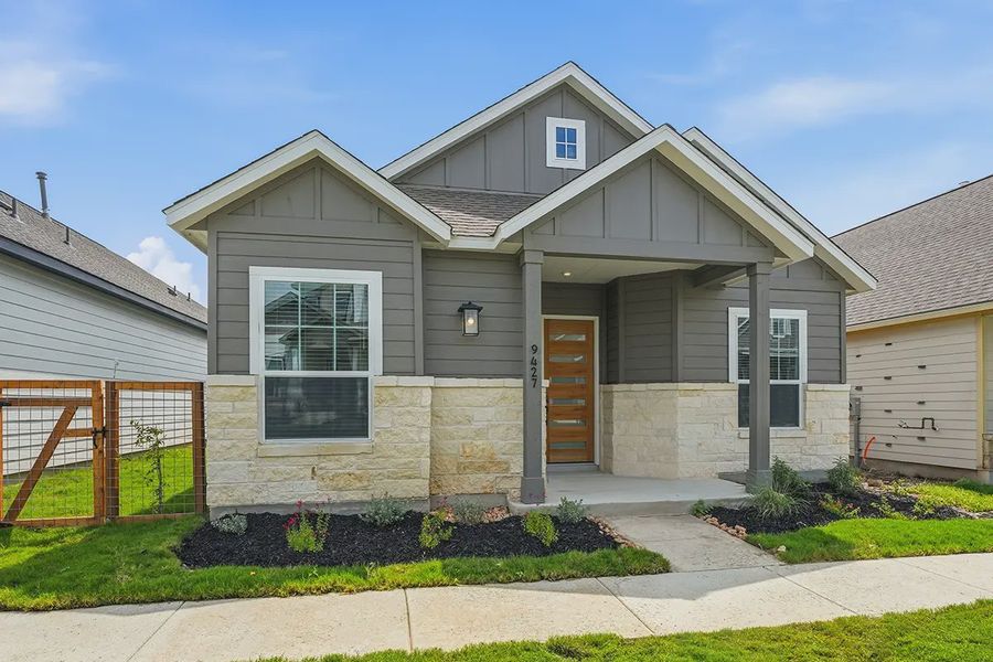 Front exterior of a new home in The Crossvine, Schertz, TX, highlighting curb appeal (Image 25).