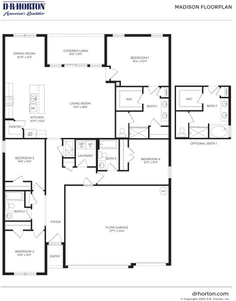 2D floor plan layout for the Madison by D.R. Horton in Creekside, Fort Pierce, FL (Image 3). 2D floor plan layout for the Madison by D.R. Horton in Creekside, Fort Pierce, FL (Image 3).