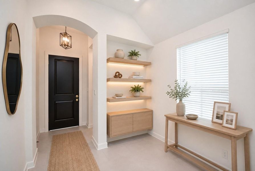 This is the bright, snow white front entry from the inside. Note the recessed wall niche, neutral floor tiling, and one of many windows, bathing this area in pure natural light. Virtually Staged. This is the bright, snow white front entry from the inside. Note the recessed wall niche, neutral floor tiling, and one of many windows, bathing this area in pure natural light. Virtually Staged.