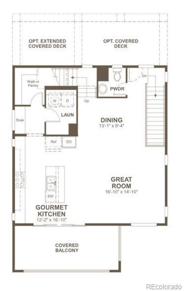 2D floor plan layout of this home in The Summit at Meridian, Englewood, CO (Image 5).