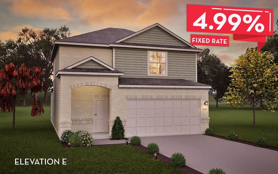 Front exterior of a new home in Windrose Green, Angleton, TX, highlighting curb appeal (Image 1).