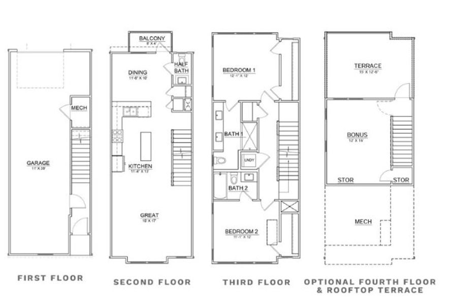 2D floor plan layout of this home in 5 West Terraces, Charlotte, NC (Image 3).