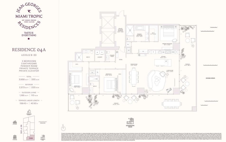 2D floor plan layout for the Residences 04A - Levels 9-30 by Terra Group in Miami Tropic, Miami, FL (Image 1).