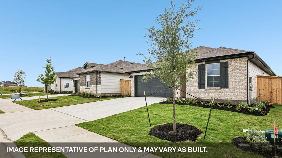 Front exterior of a new home in Briarwood, Elgin, TX, highlighting curb appeal (Image 20). Front exterior of a new home in Briarwood, Elgin, TX, highlighting curb appeal (Image 20).