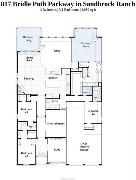 2D floor plan layout of this home in Sandbrock Ranch, Aubrey, TX (Image 2).