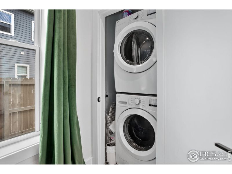 Washer and dryer located in the first main floor bedroom. Washer and dryer located in the first main floor bedroom.